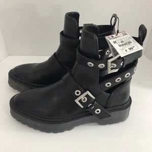 Zara Black ankle motorcycle boots 38 /7 /7.5